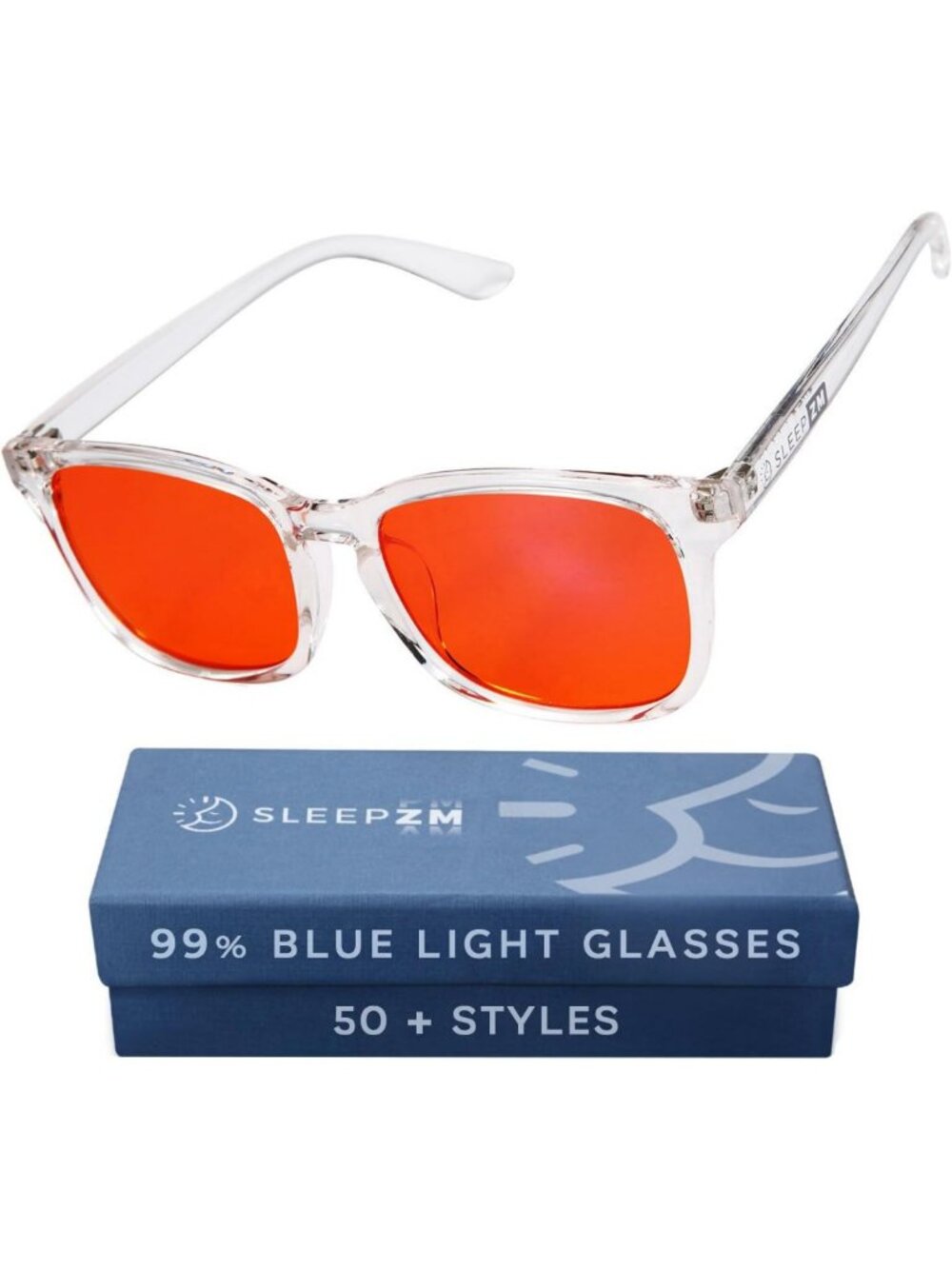 Amber Blue Light Blocking Glasses for Sleep - 99% Protection, Rectangular Style